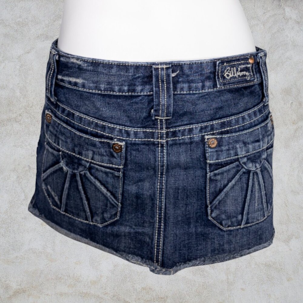 Billabong Denim Jean Short Skirt w/ Sunshine Ray Pockets Skull Interior Lining